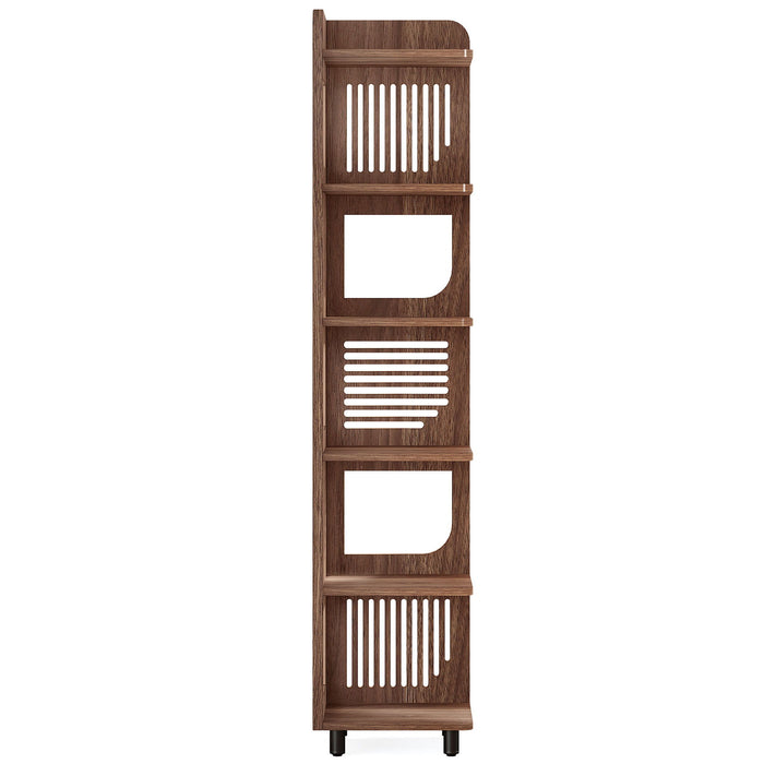 6 Tier Narrow Corner Bookshelf Storage For Living Room - Brown