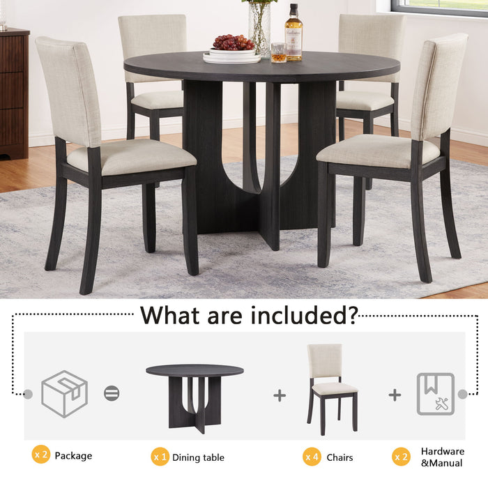 Round Dining Set With 4 Upholstered Dining Chairs