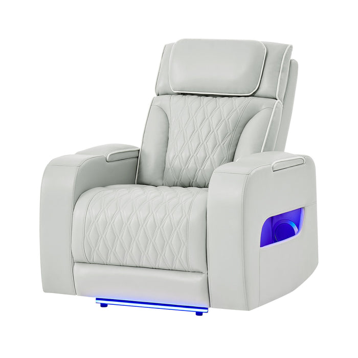 Julian - Power Recliner With Power Headrest And LED Lighting - Silver