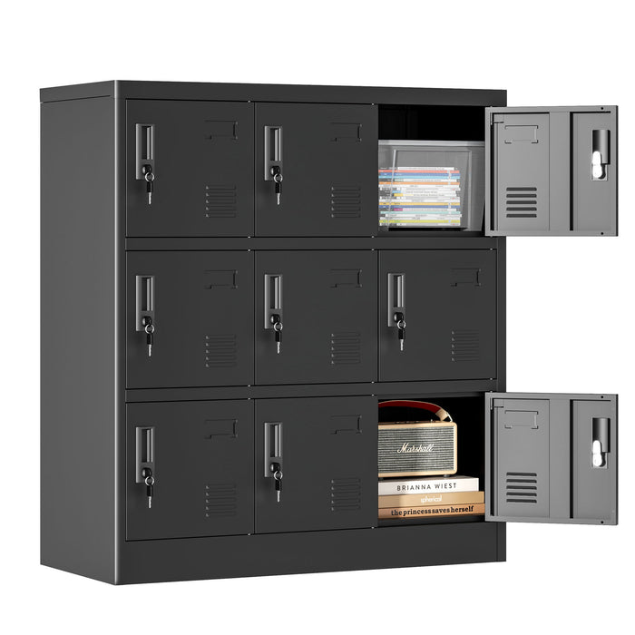 9 Door Employee Storage Locker With Card Slot, Lockers For Office, Gym, School, And Home - Black