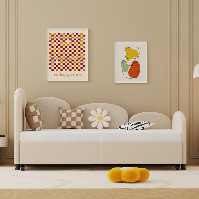 Modern Velvet Upholstered Daybed With Additional Bed Frame