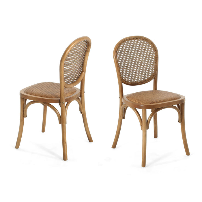 Oval Dining Table Set With 4 Birch Rattan Chairs - Brown / Light Brown