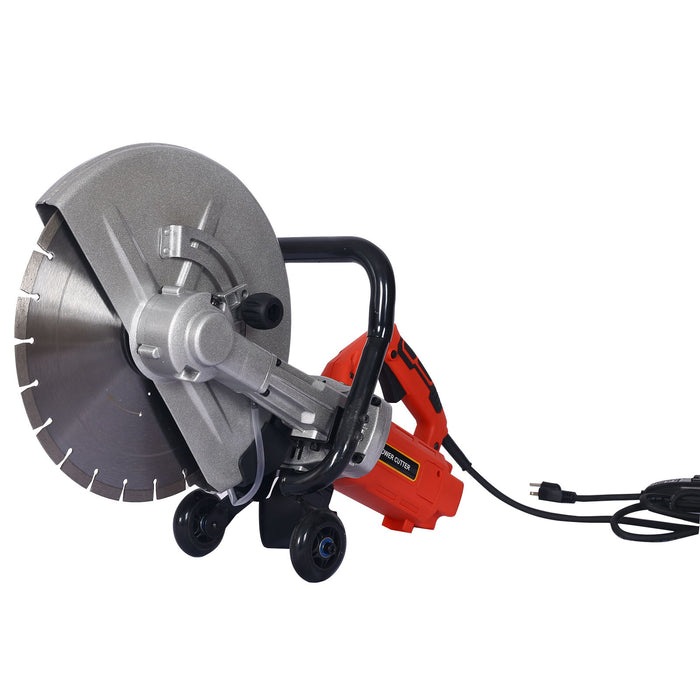 14" Electric Cut Off Saw Wet / Dry Concrete Saw Cutter With Guide Roller And Water Line Attachment, 3000W - Black / Silver