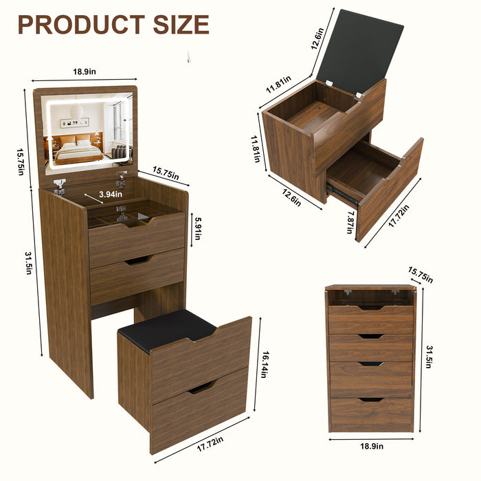 Vanity Desk With Lighted Mirror & Stool