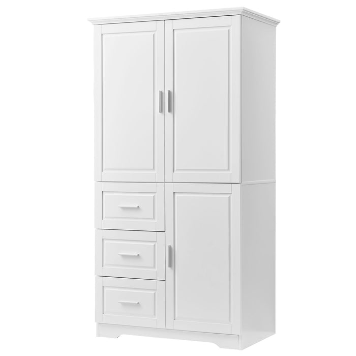 Tall And Wide Storage Cabinet With Doors, 3 Drawers