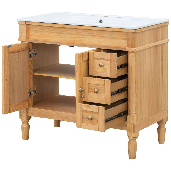 Modern Bathroom Vanity With Ceramic Sink, Soft Close Doors, Adjustable Shelves