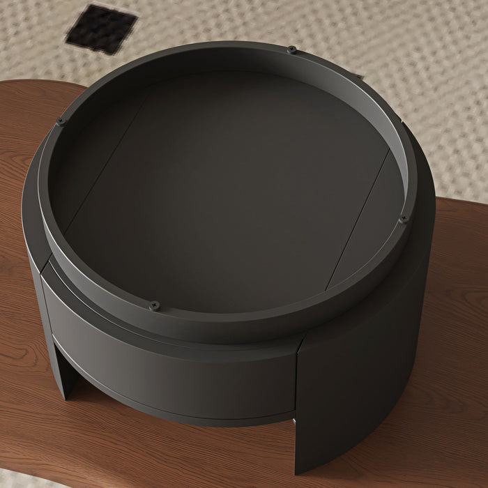 Cloud Coffee Table With 2 Drawers & Multi Layer Storage - Dark Walnut / Matt Black