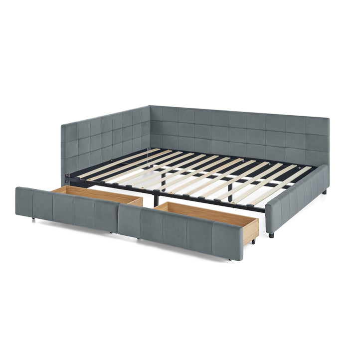 Elegant Storage Upholstered Tufted Bed Frame With Backrest And Armrests
