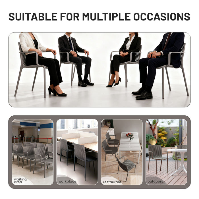 4 Piece Stackable Single Chairs With Vertical Stripe Design For All Weather