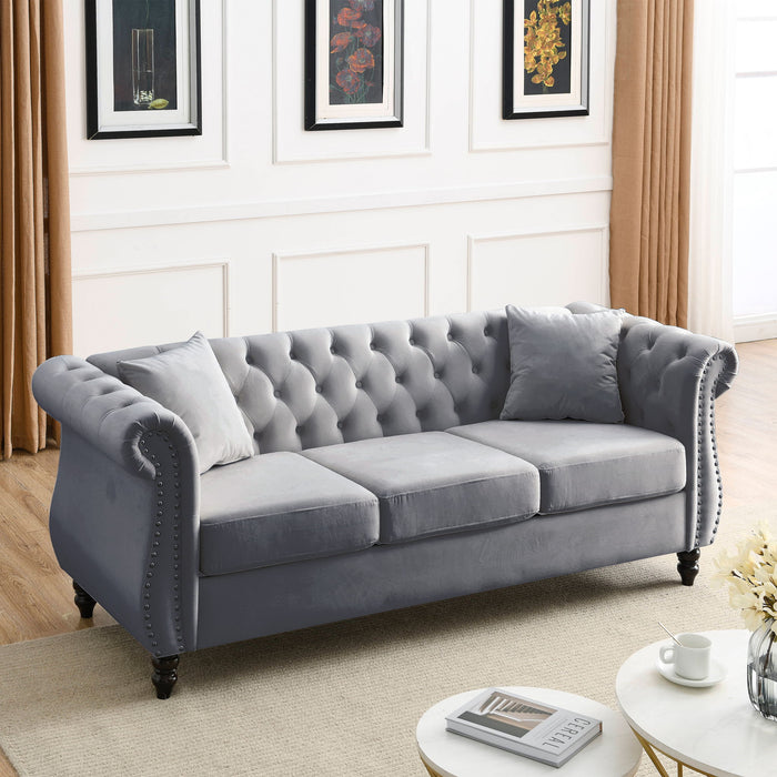 Chesterfield Sofa With Rolled Arms And Nailhead Trim