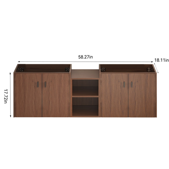 Soft Close Doors Bathroom Vanity With Small Storage Shelves, 24" And 12" Combination Cabinet - Reddish Brown