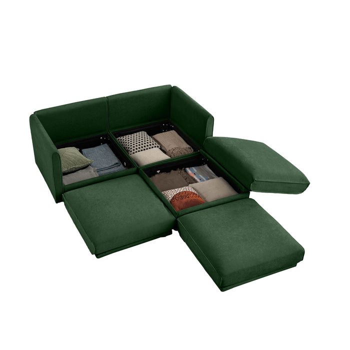 Contemporary Elegant White Chenille Sofa With Storage And Ottoman