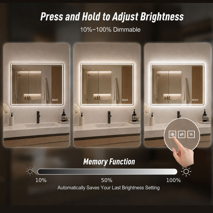 24" X 32" Rectangular Front Lighted And Backlit LED Bathroom Mirror With Anti Fog - Clear