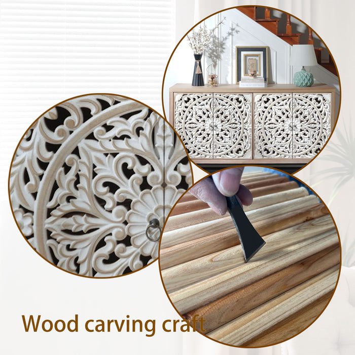 Carved 4 Door Cabinet, Storage Sideboard For Living Room - Multi