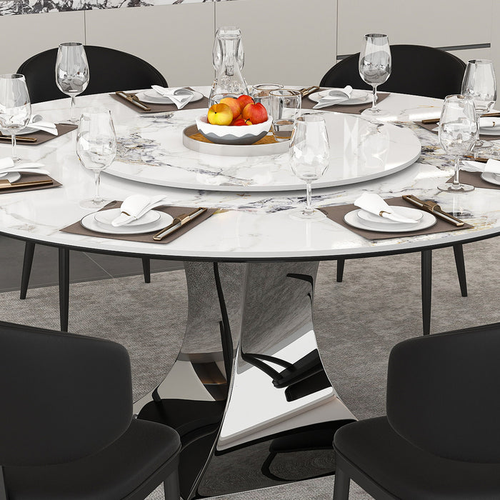 Round Dining Table With 6 Chairs Set - Silver