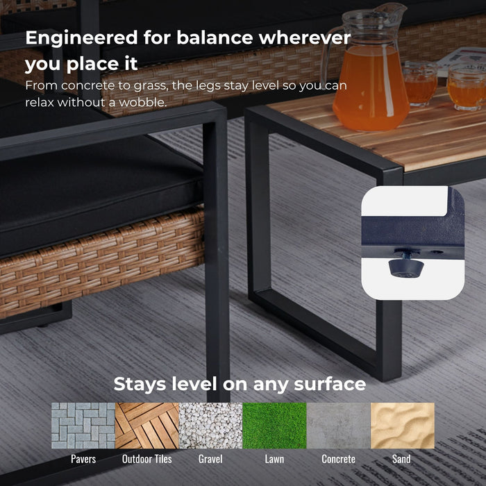 4 Piece Patio Furniture Set With Acacia Wood Table Top And Cushions