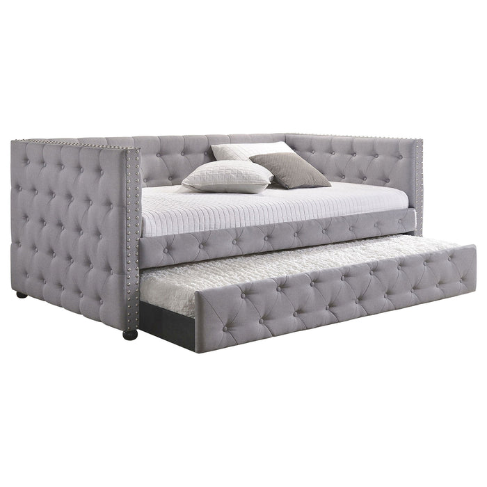 Cross - Upholstered Twin Daybed With Trundle - Gray
