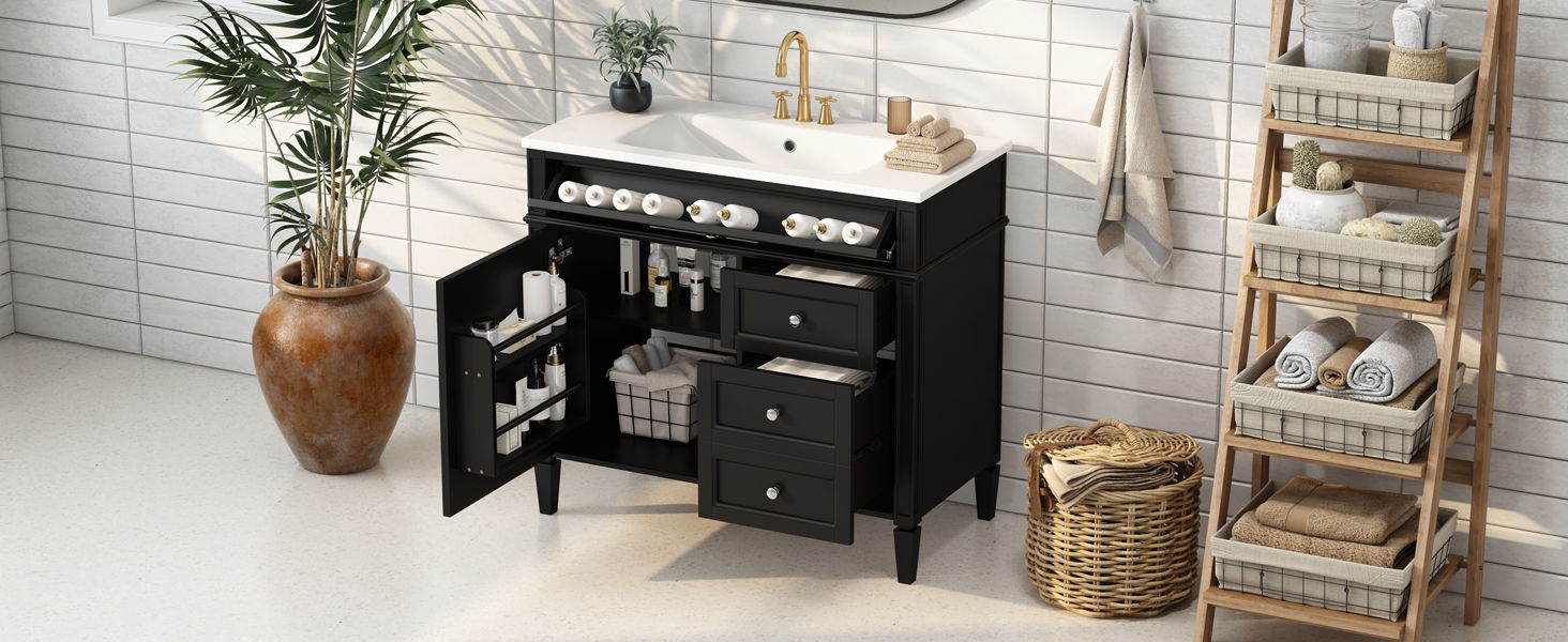 Bathroom Vanity & Top Sink, Modern Bathroom Storage Cabinet With 2 Drawers And A Tip-Out Drawer