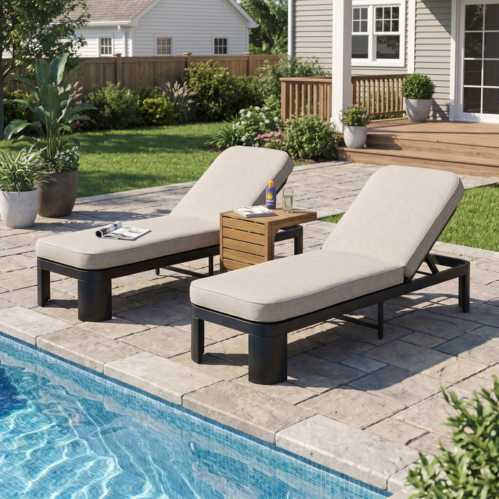 Outdoor Chaise Lounge Set With Side Table, 5 Position Adjustable Patio Recliner