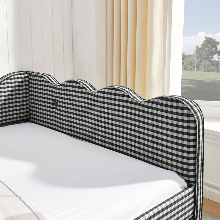 Gingham Daybed With USB Charging Port, Wave-Shaped Design