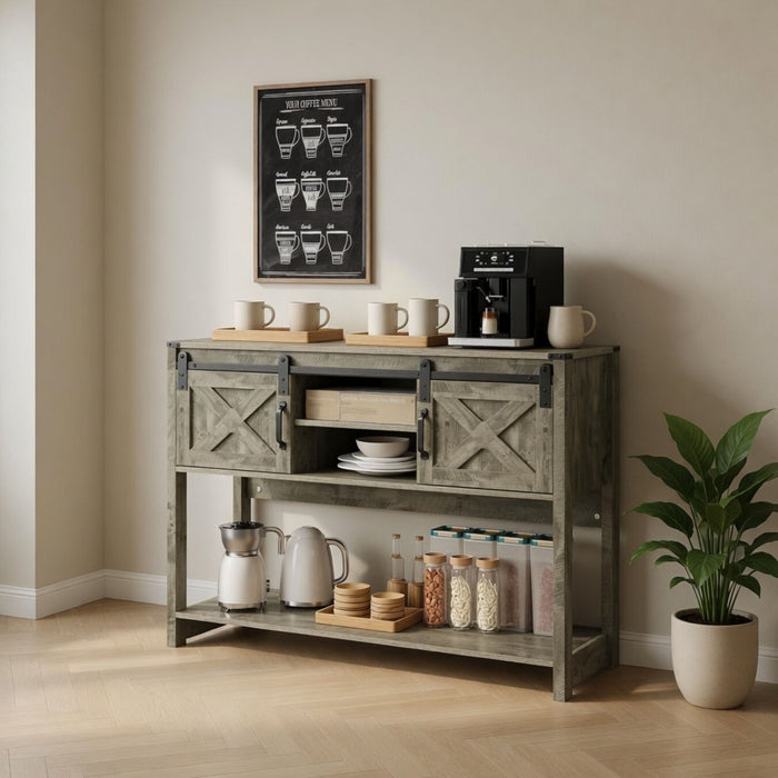 Farmhouse Entryway Table With Sliding Barn Door