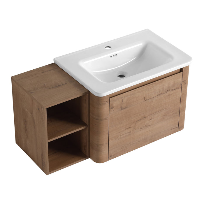 Wall Mounted Bathroom Vanity & Sink, Storage Shelves & Soft Close Door