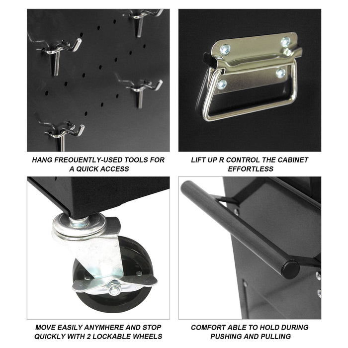 6 Drawer Lockable Tool Cabinet On Wheels, Steel Rolling Tool Chest With Detachable Toolbox