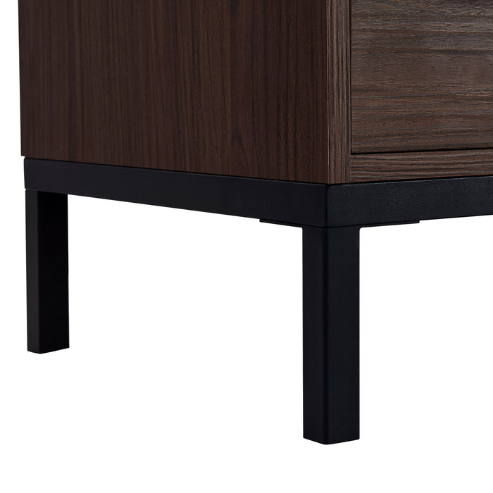 Modern Style Tall Display Cabinet With LED Lighting, Tempered Glass Door, 2 Drawers