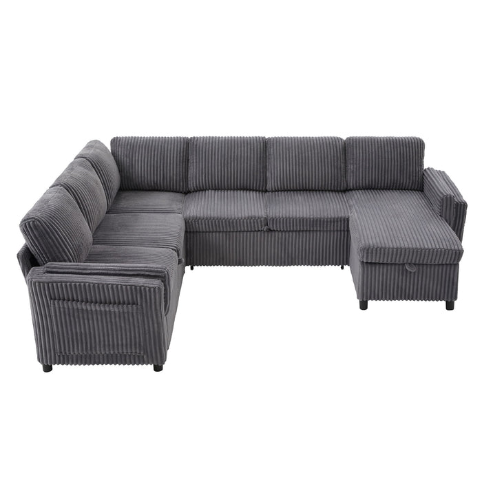 Convertible U-Shaped Sectional Sofa Bed With USB Ports And Storage