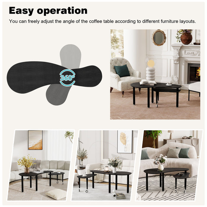 Rotatable Cocktail Table With Solid Legs, 360 Degree Rotating