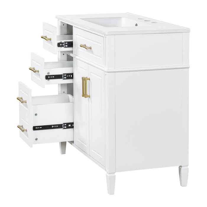 Bathroom Vanity With Sink, 4 Drawers, 2 Doors