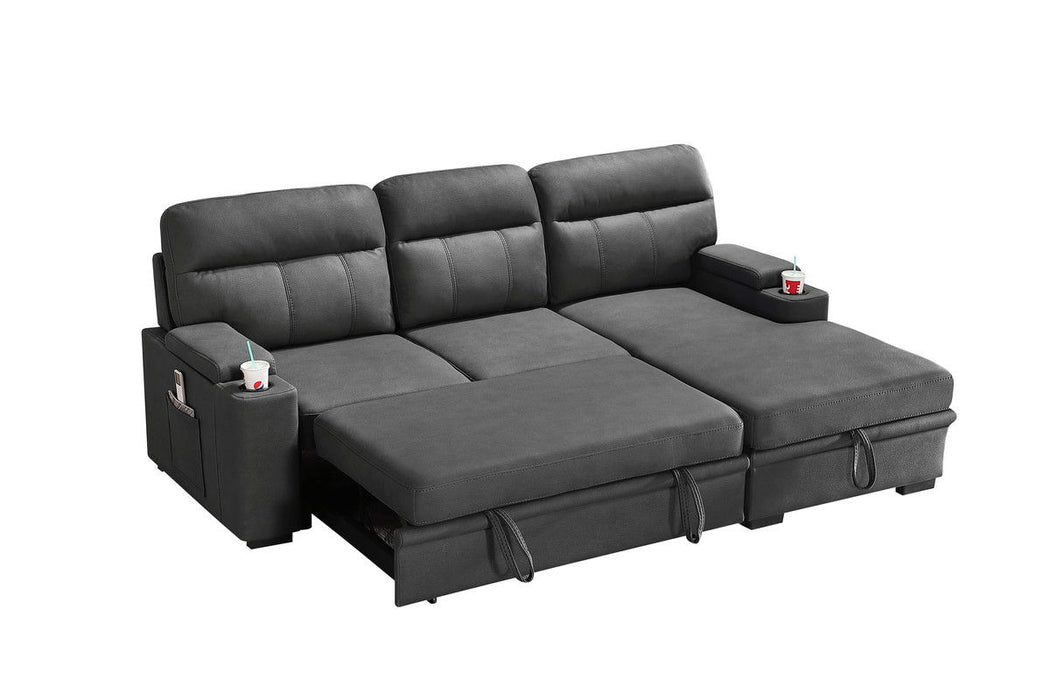 Kaden - Sleeper Sectional Sofa Chaise With Storage Arms And Cupholder