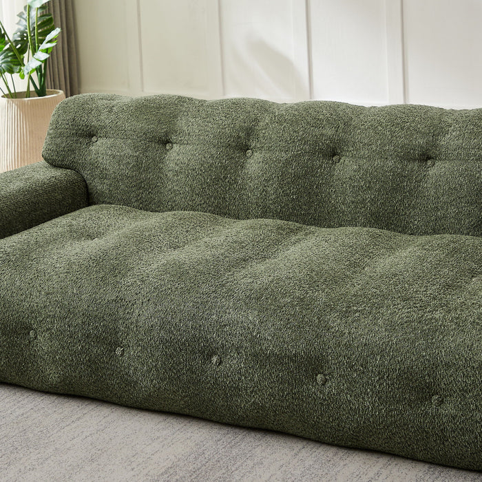 Cloud Series Minimalist Button Tufted Square Arm 3 Seater Sofa