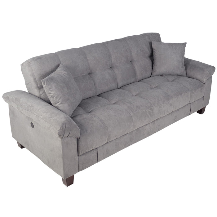 Adjustable Sofa With Hidden Storage And USB Port, Plush Cube Pattern Couch With Pillows - Gray