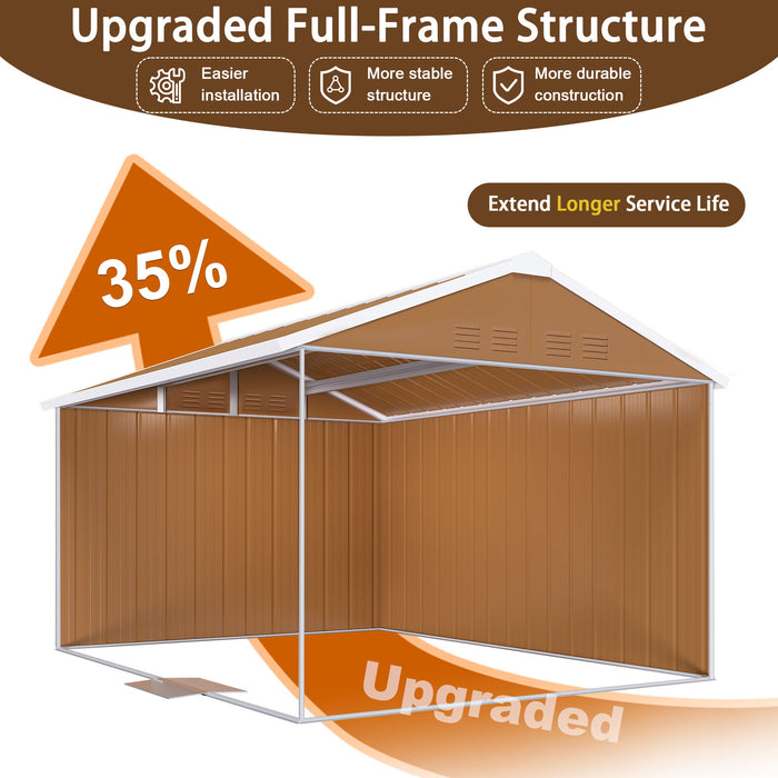 Heavy Duty Metal Storage Shed With Windows And Lockable Door, Weatherproof Outdoor Garden Shed