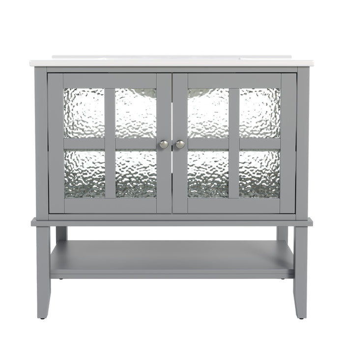 Bathroom Vanity With Ceramic Sink, Adjustable & Open Shelf