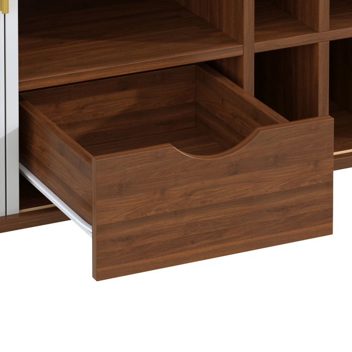 Fluted Liquor & Coffee Bar Cabinet With 6 Wine Racks And 3 Glass Holders