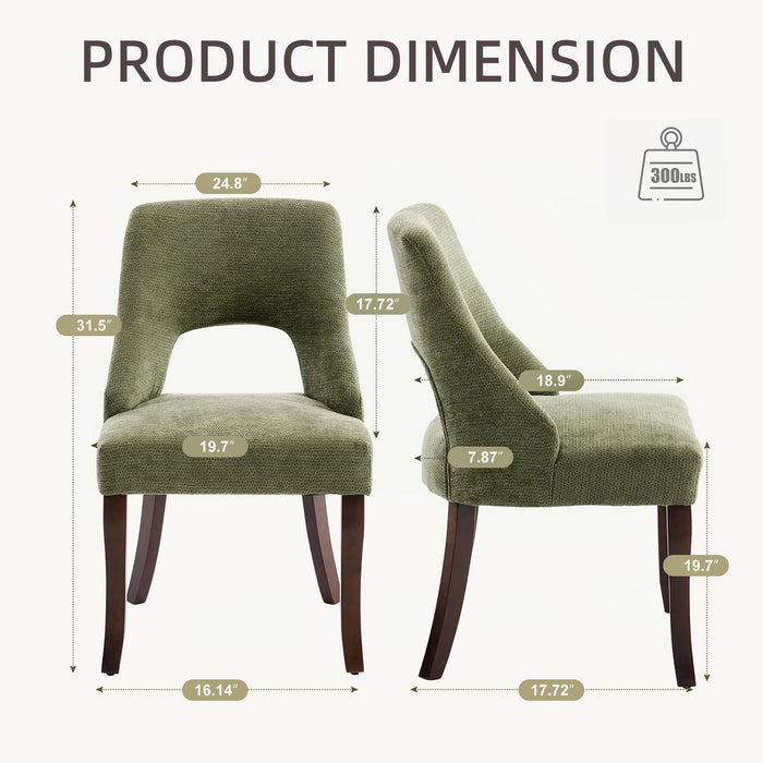Upholstered Dining Chair With Curved Legs (Set of 2) - Green