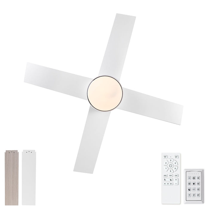 Ceiling Fan With Remote Control, Reversible DC Motor, 6 Speeds, 3 Dimmable LED, Quiet Timer For Indoor - White