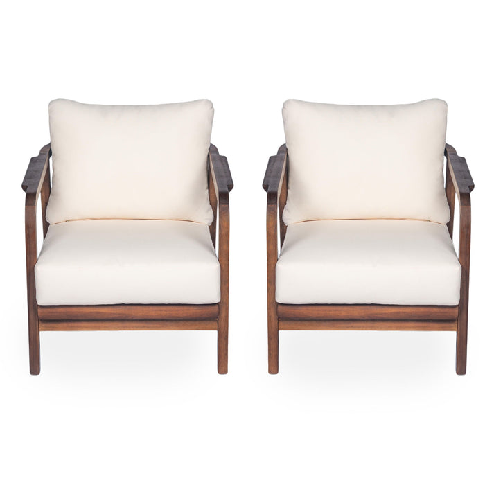 Outdoor Lounge Chair With Woven Backrest, Solid Wood Frame, Comfortable Cushions