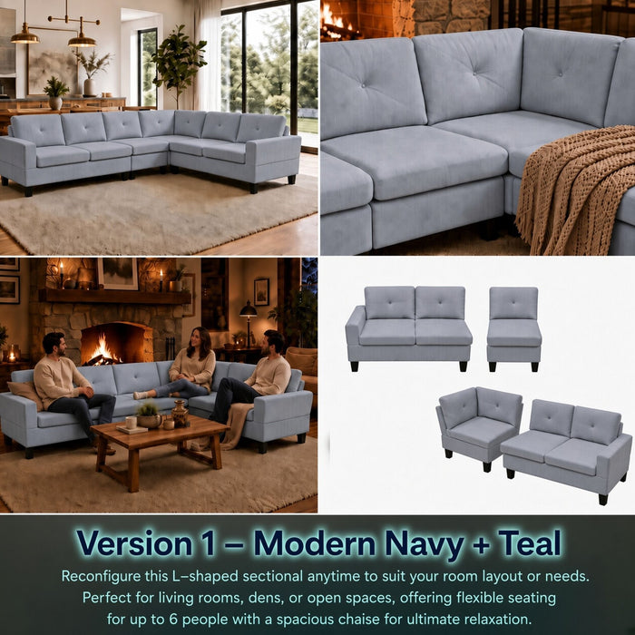 Modular L - Shaped Sectional Sofa 6 Seater 4 Piece Couch With Chaise