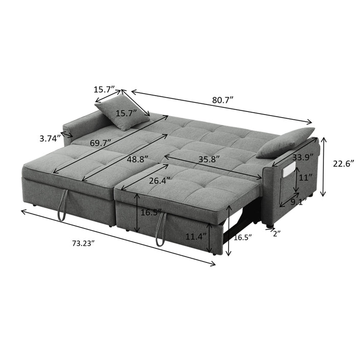 3 In 1 Convertible Sleeper Sofa Bed, Reclining Backrest, Pillows, Pockets