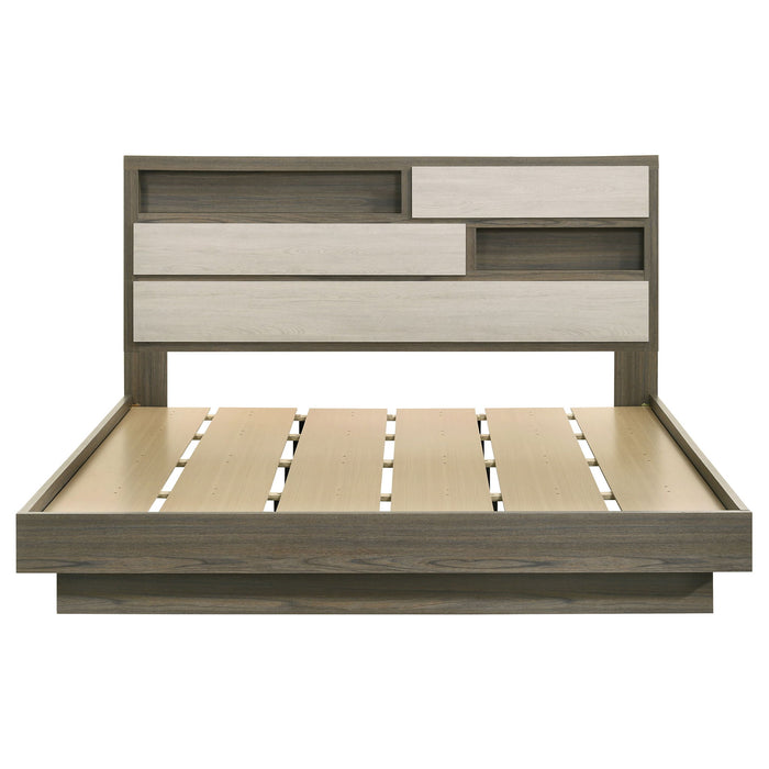 Eastern King Bed Bookcase Headboard With Hidden Storage - Oak