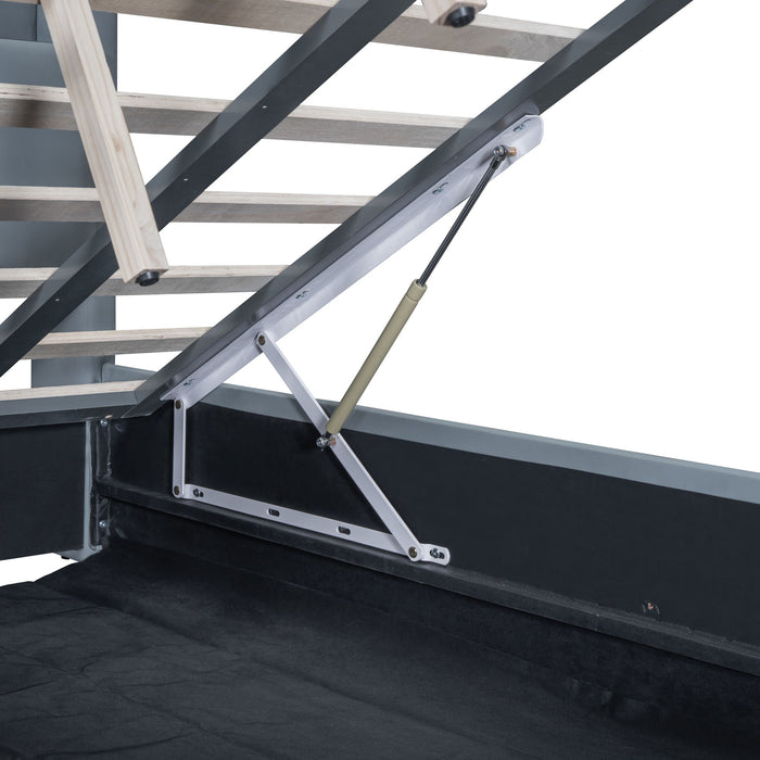 Upholstered Mother & Child Bed With Hydraulic Storage System, Drawer Box, Bedhead Storage Shelf And 2 Pairs Of Sockets & USB Ports