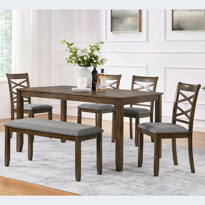 Elegant 6 Piece Dining Table Set With 4 Chairs And Bench