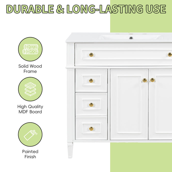 Bathroom Vanity With Sink, 3 Drawers & 2 Soft-Close Doors