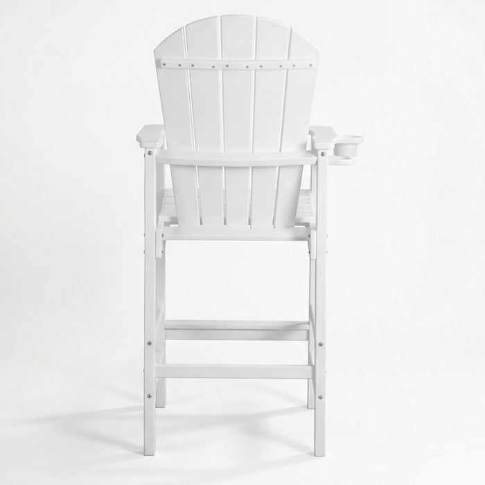 Outdoor Bar Height Adirondack Patio Chair With Cup Holder And Armrests All Weather UV Resistant - White