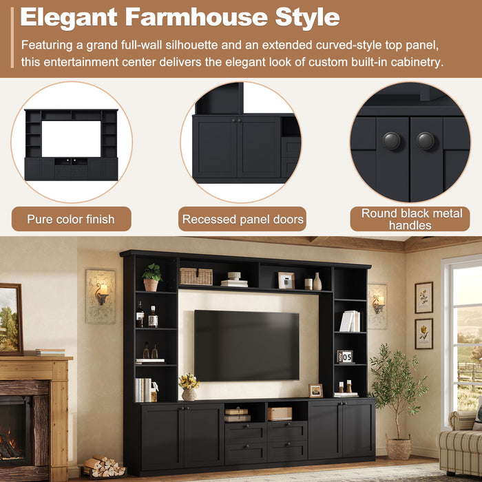 Farmhouse Elegant Entertainment Center Wall Unit With 4 Drawers