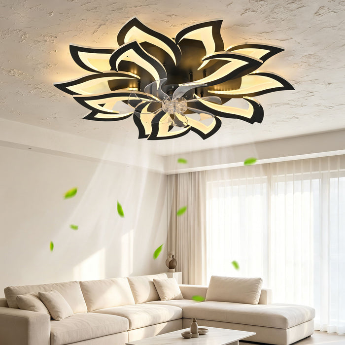 Ceiling Fan With Remote Control And Lights, 6 Speeds, 3 Color Temperatures, Low Profile Flush Mount