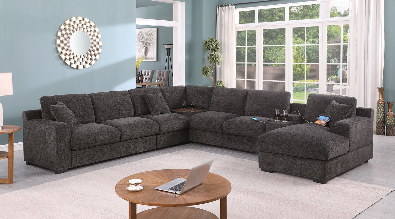 Celine - Corner Sectional Sofa With Right Facing Chaise, Cupholders, And Charging Ports - Gray